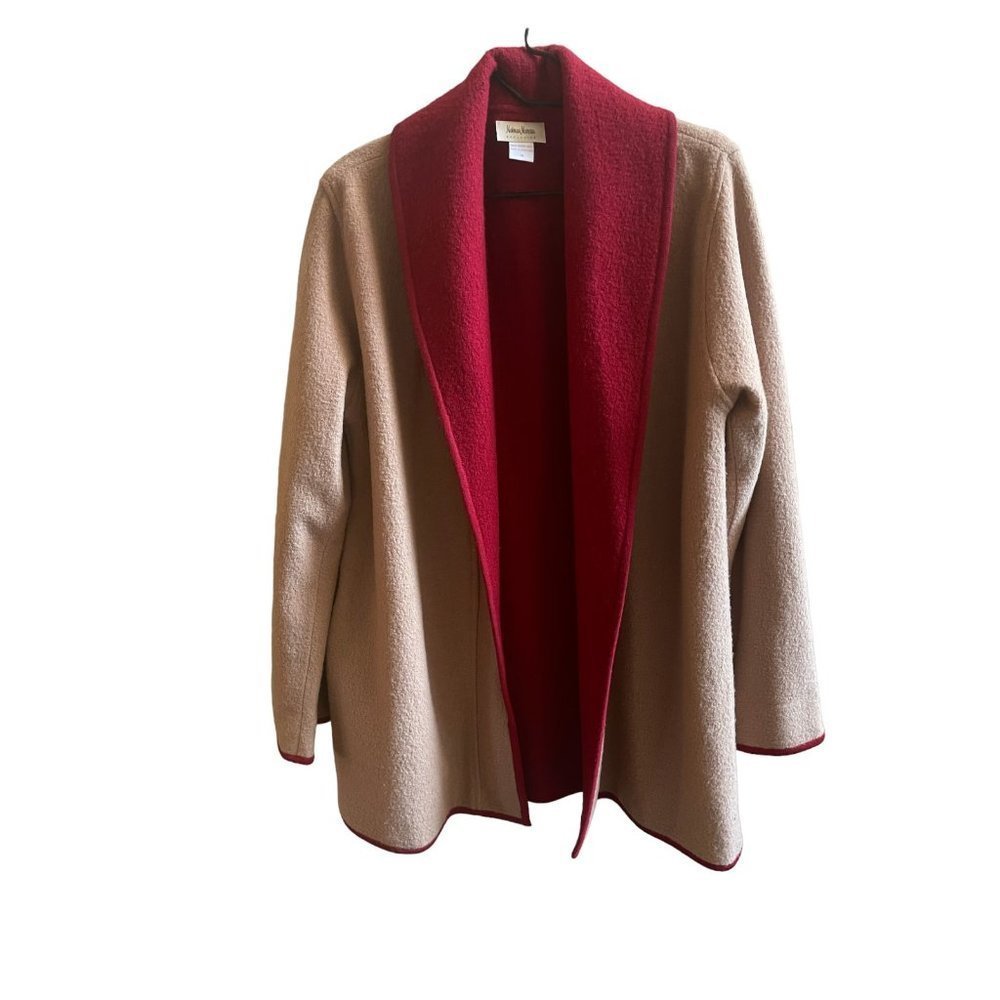 NEIMAN Marcus Camel Tan Red 100% Merino Wool Open Cardigan Jacket Blazer Size M